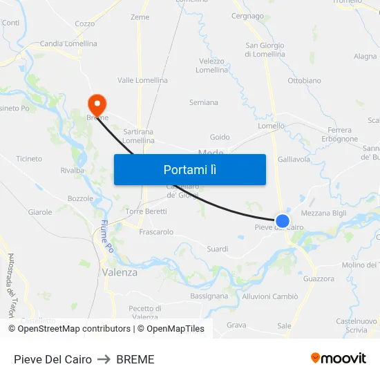 Pieve Del Cairo to BREME map