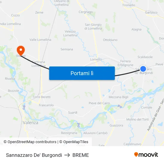 Sannazzaro De' Burgondi to BREME map