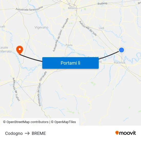 Codogno to BREME map