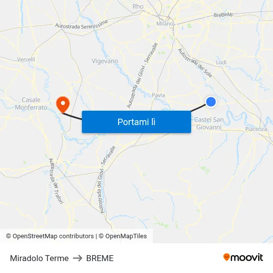 Miradolo Terme to BREME map