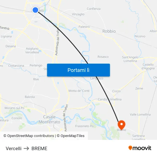 Vercelli to BREME map