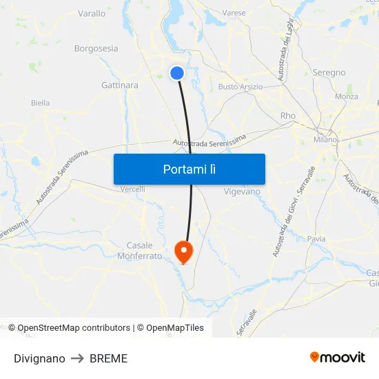 Divignano to BREME map