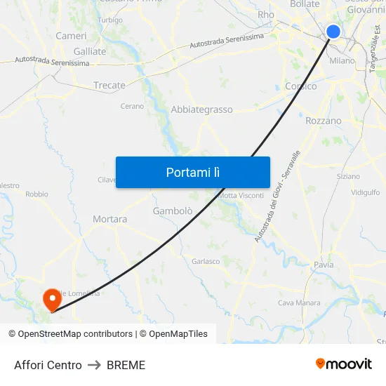 Affori Centro to BREME map