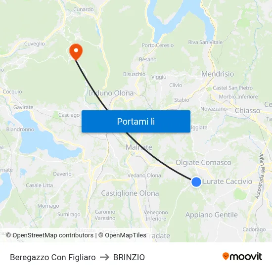 Beregazzo Con Figliaro to BRINZIO map