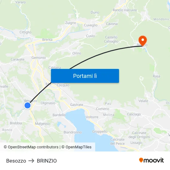 Besozzo to BRINZIO map