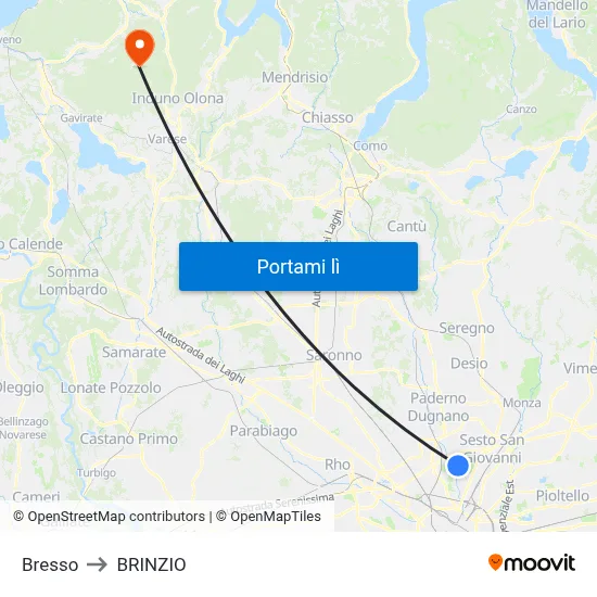 Bresso to BRINZIO map
