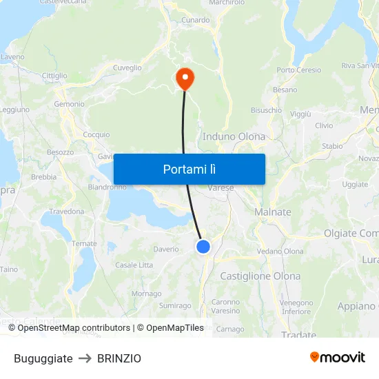 Buguggiate to BRINZIO map