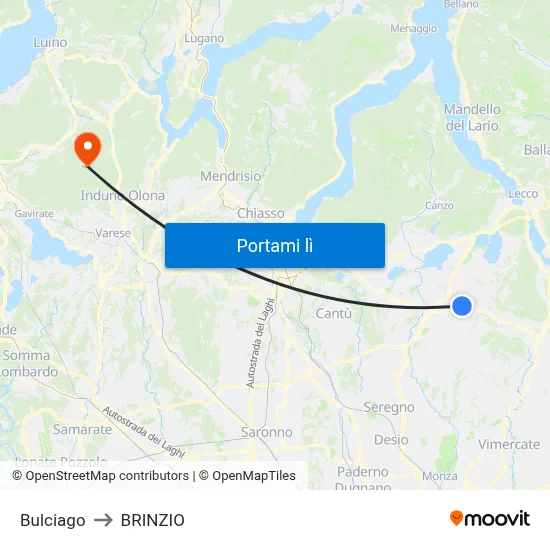 Bulciago to BRINZIO map