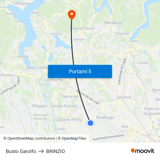 Busto Garolfo to BRINZIO map