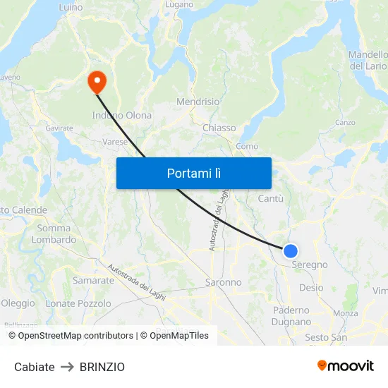 Cabiate to BRINZIO map