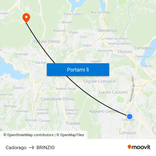 Cadorago to BRINZIO map