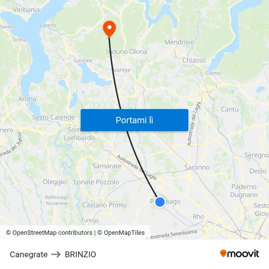 Canegrate to BRINZIO map
