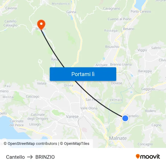 Cantello to BRINZIO map