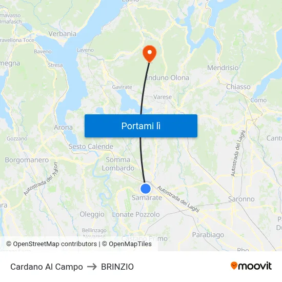 Cardano Al Campo to BRINZIO map