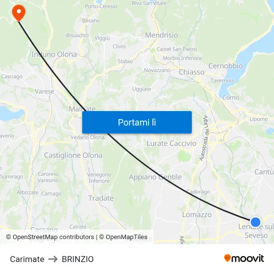 Carimate to BRINZIO map