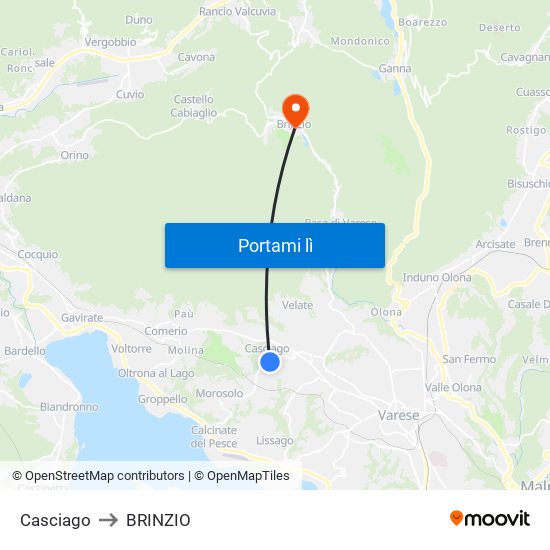 Casciago to BRINZIO map