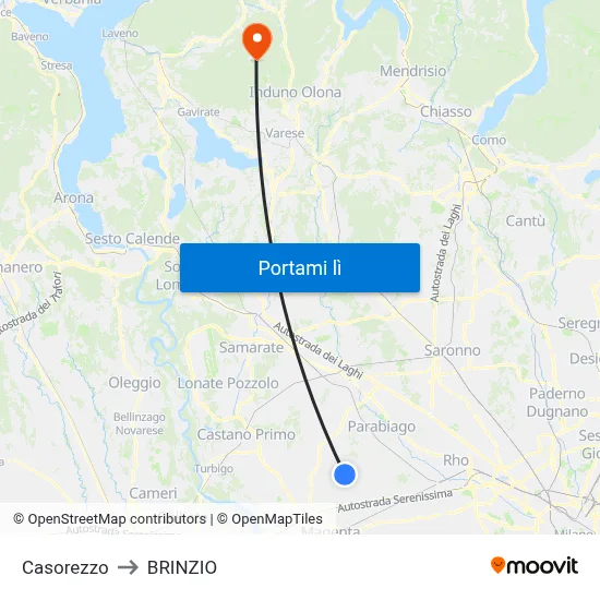 Casorezzo to BRINZIO map