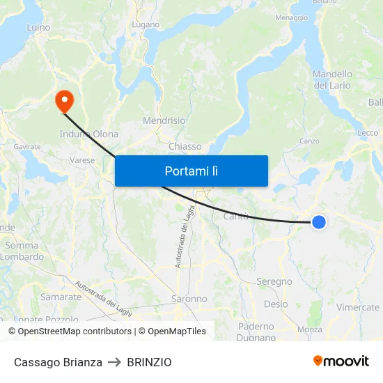 Cassago Brianza to BRINZIO map