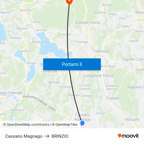 Cassano Magnago to BRINZIO map