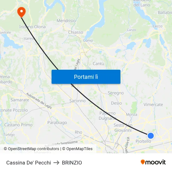 Cassina De' Pecchi to BRINZIO map