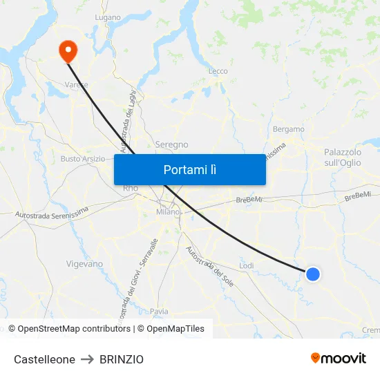 Castelleone to BRINZIO map