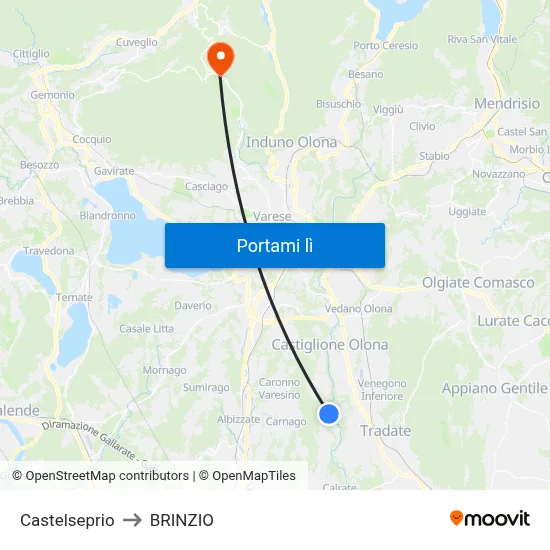 Castelseprio to BRINZIO map