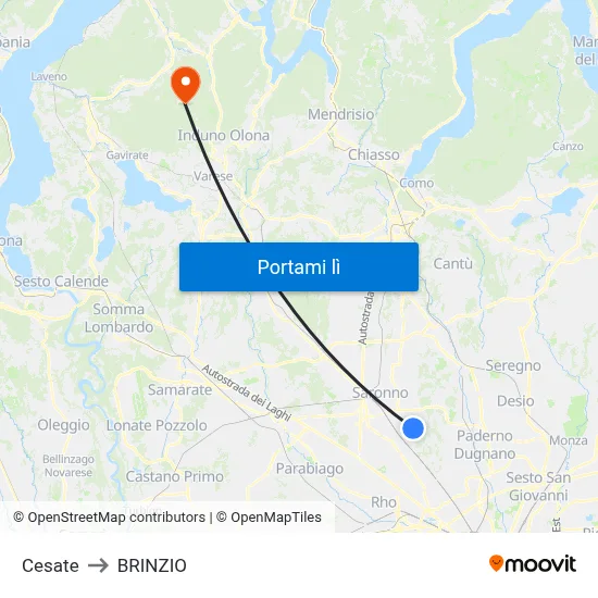 Cesate to BRINZIO map