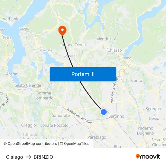 Cislago to BRINZIO map