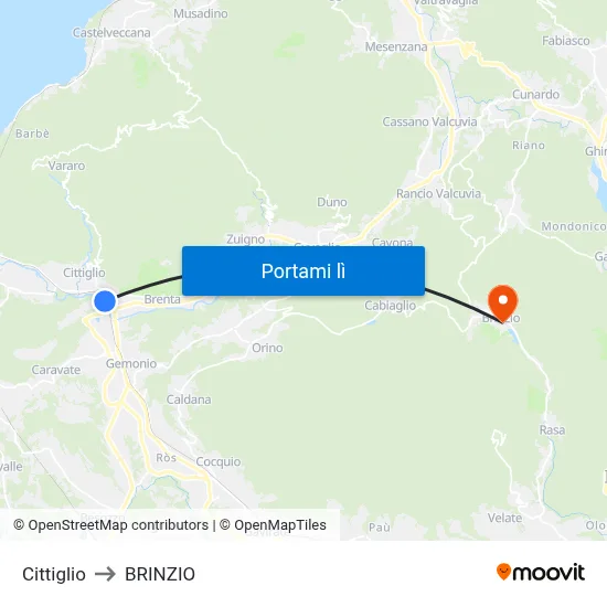 Cittiglio to BRINZIO map