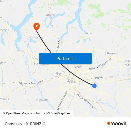 Comazzo to BRINZIO map