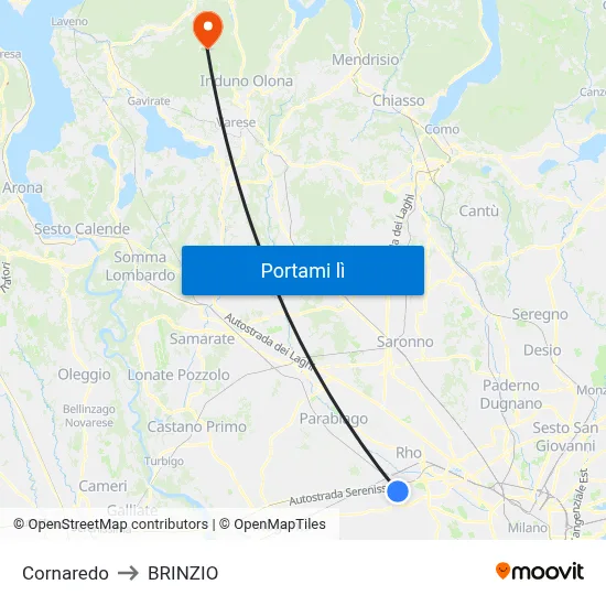 Cornaredo to BRINZIO map