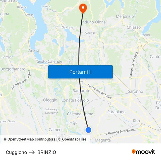 Cuggiono to BRINZIO map