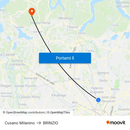 Cusano Milanino to BRINZIO map