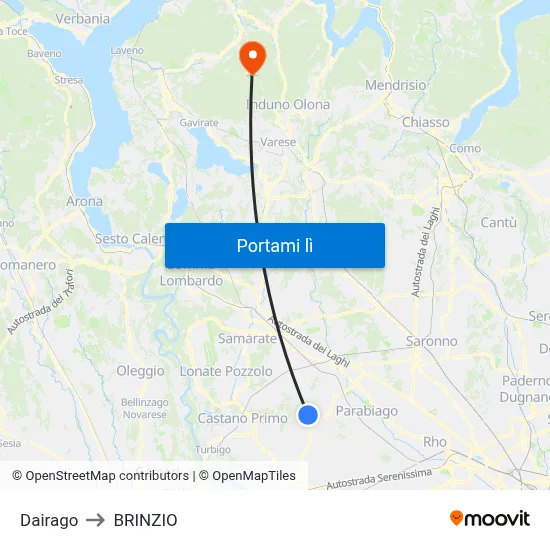 Dairago to BRINZIO map