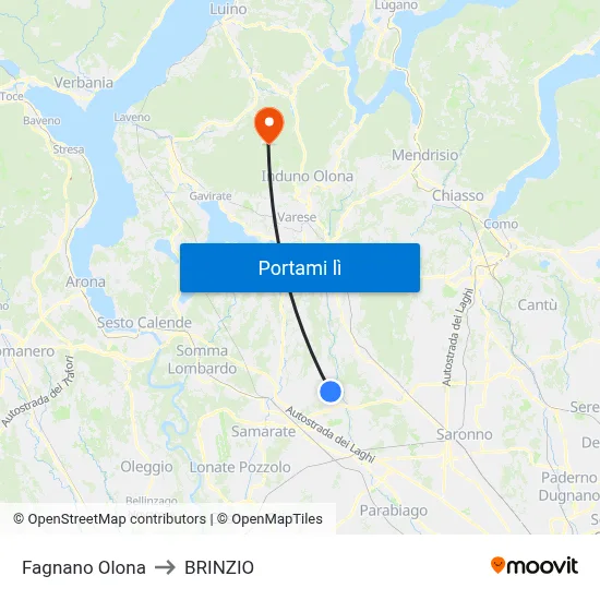 Fagnano Olona to BRINZIO map
