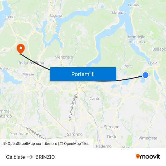 Galbiate to BRINZIO map