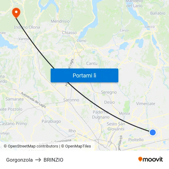 Gorgonzola to BRINZIO map