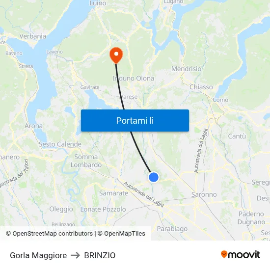 Gorla Maggiore to BRINZIO map
