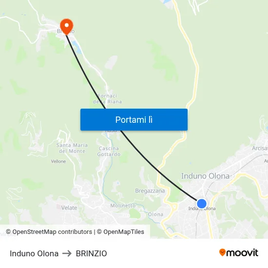 Induno Olona to BRINZIO map