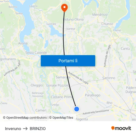 Inveruno to BRINZIO map
