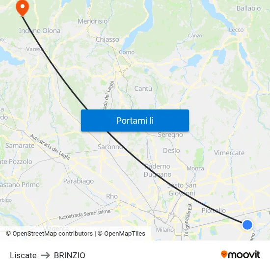 Liscate to BRINZIO map