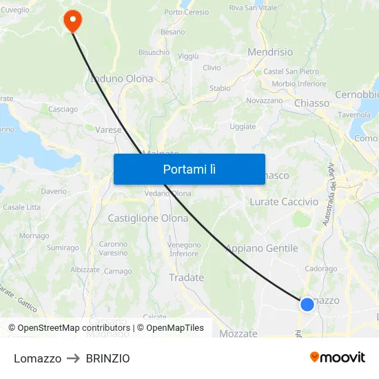 Lomazzo to BRINZIO map