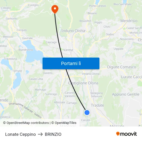Lonate Ceppino to BRINZIO map