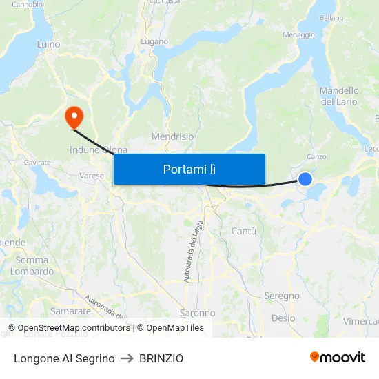 Longone Al Segrino to BRINZIO map