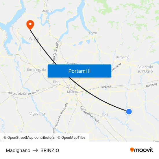 Madignano to BRINZIO map