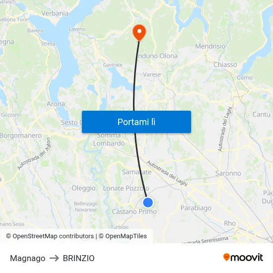 Magnago to BRINZIO map