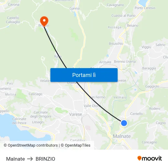 Malnate to BRINZIO map