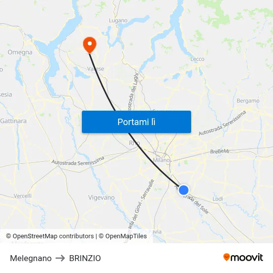 Melegnano to BRINZIO map