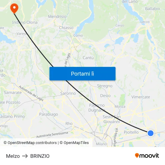 Melzo to BRINZIO map