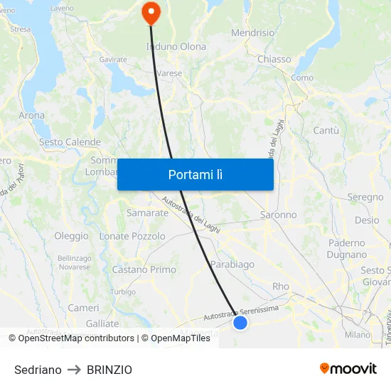 Sedriano to BRINZIO map